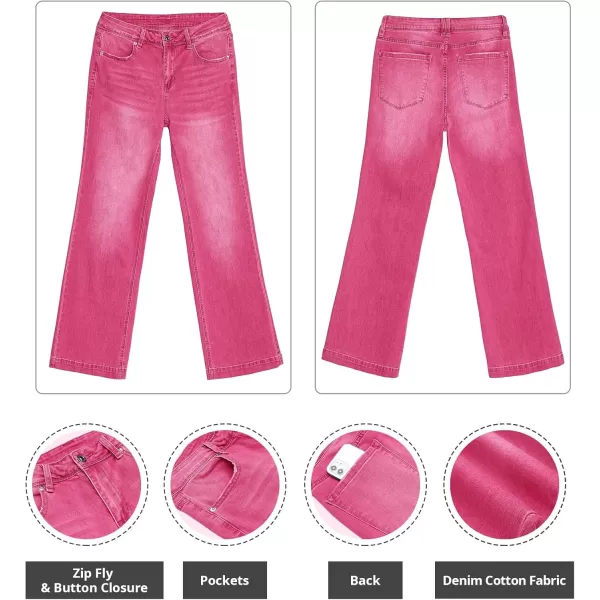GRAPENT Womens Flare Jeans High Waisted Wide Leg Baggy Jean for Women Stretch Denim PantsHot Pink