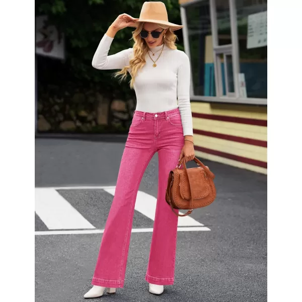 GRAPENT Womens Flare Jeans High Waisted Wide Leg Baggy Jean for Women Stretch Denim PantsHot Pink