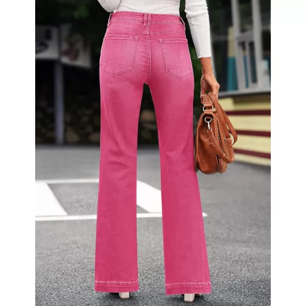 GRAPENT Womens Flare Jeans High Waisted Wide Leg Baggy Jean for Women Stretch Denim PantsHot Pink