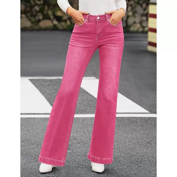 GRAPENT Womens Flare Jeans High Waisted Wide Leg Baggy Jean for Women Stretch Denim PantsHot Pink