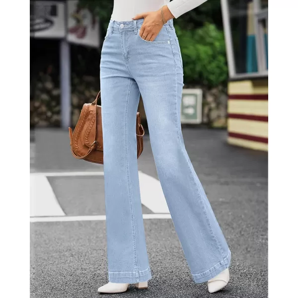 GRAPENT Womens Flare Jeans High Waisted Wide Leg Baggy Jean for Women Stretch Denim PantsIce Blue