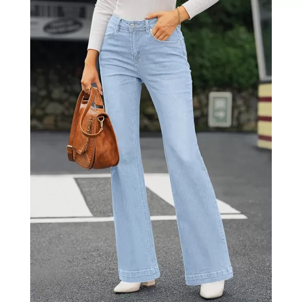GRAPENT Womens Flare Jeans High Waisted Wide Leg Baggy Jean for Women Stretch Denim PantsIce Blue