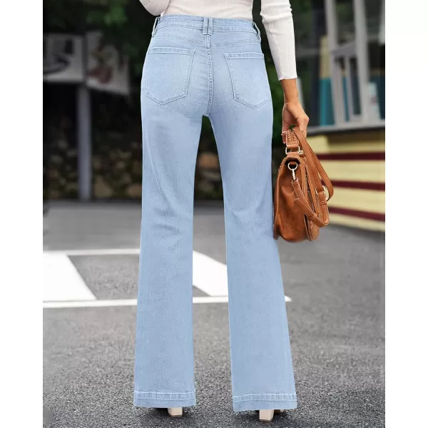 GRAPENT Womens Flare Jeans High Waisted Wide Leg Baggy Jean for Women Stretch Denim PantsIce Blue