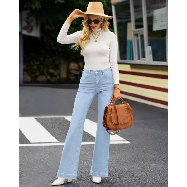 GRAPENT Womens Flare Jeans High Waisted Wide Leg Baggy Jean for Women Stretch Denim PantsIce Blue