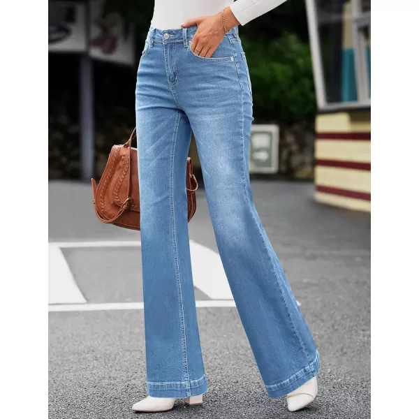 GRAPENT Womens Flare Jeans High Waisted Wide Leg Baggy Jean for Women Stretch Denim PantsIndigo Medium Blue