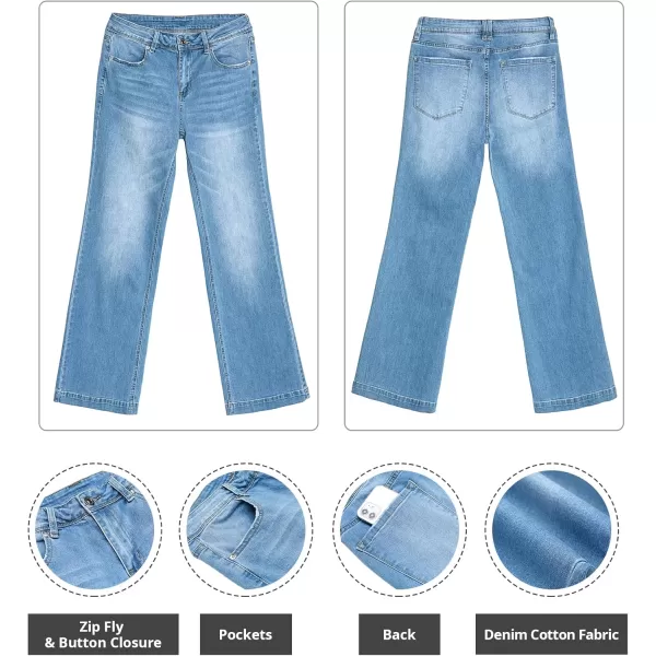 GRAPENT Womens Flare Jeans High Waisted Wide Leg Baggy Jean for Women Stretch Denim PantsIndigo Medium Blue