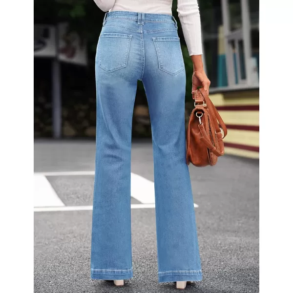 GRAPENT Womens Flare Jeans High Waisted Wide Leg Baggy Jean for Women Stretch Denim PantsIndigo Medium Blue