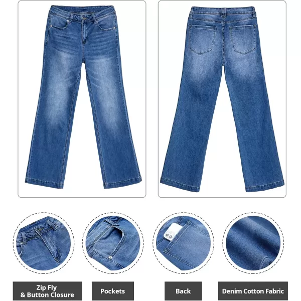 GRAPENT Womens Flare Jeans High Waisted Wide Leg Baggy Jean for Women Stretch Denim PantsLapis Longing