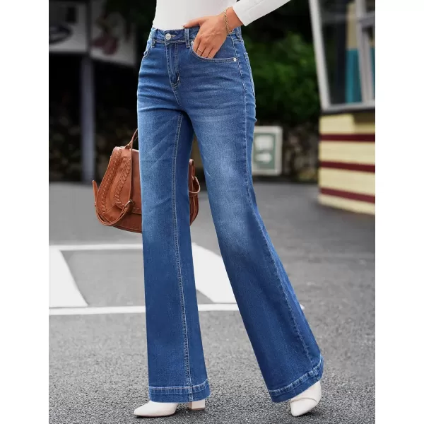 GRAPENT Womens Flare Jeans High Waisted Wide Leg Baggy Jean for Women Stretch Denim PantsLapis Longing