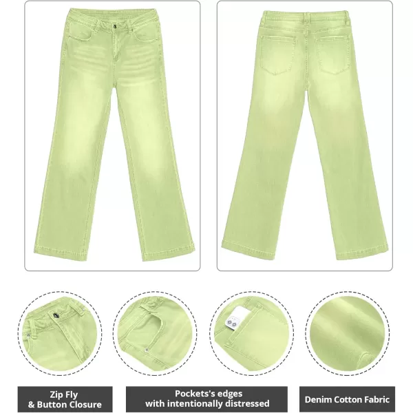GRAPENT Womens Flare Jeans High Waisted Wide Leg Baggy Jean for Women Stretch Denim PantsLettuce Green