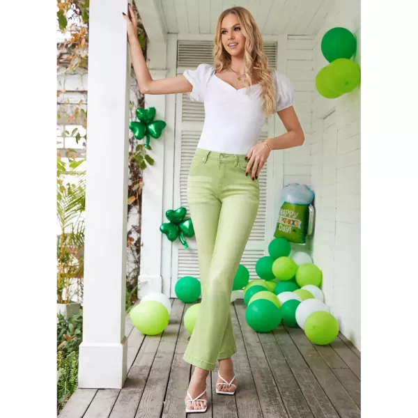 GRAPENT Womens Flare Jeans High Waisted Wide Leg Baggy Jean for Women Stretch Denim PantsLettuce Green