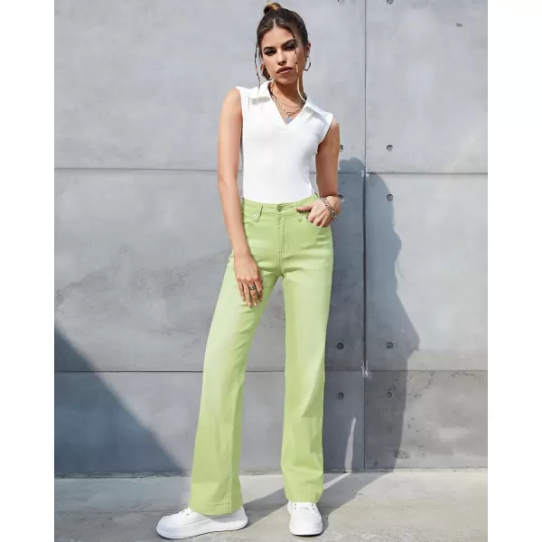 GRAPENT Womens Flare Jeans High Waisted Wide Leg Baggy Jean for Women Stretch Denim PantsLettuce Green