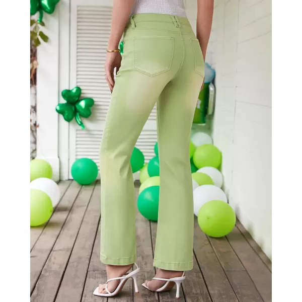 GRAPENT Womens Flare Jeans High Waisted Wide Leg Baggy Jean for Women Stretch Denim PantsLettuce Green