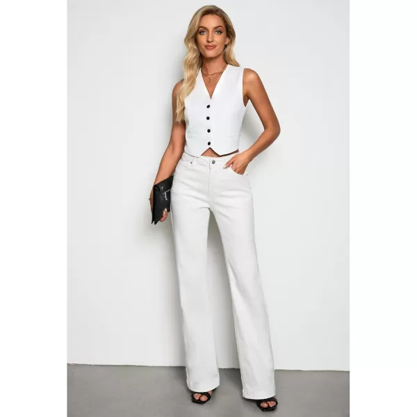 GRAPENT Womens Flare Jeans High Waisted Wide Leg Baggy Jean for Women Stretch Denim PantsLong Cream White