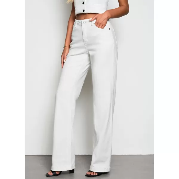 GRAPENT Womens Flare Jeans High Waisted Wide Leg Baggy Jean for Women Stretch Denim PantsLong Cream White