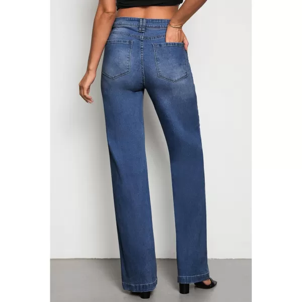 GRAPENT Womens Flare Jeans High Waisted Wide Leg Baggy Jean for Women Stretch Denim PantsLong Dark Blue
