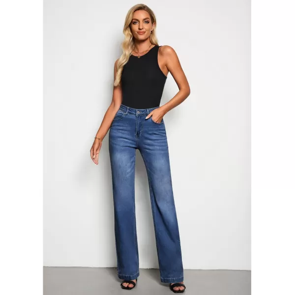 GRAPENT Womens Flare Jeans High Waisted Wide Leg Baggy Jean for Women Stretch Denim PantsLong Dark Blue