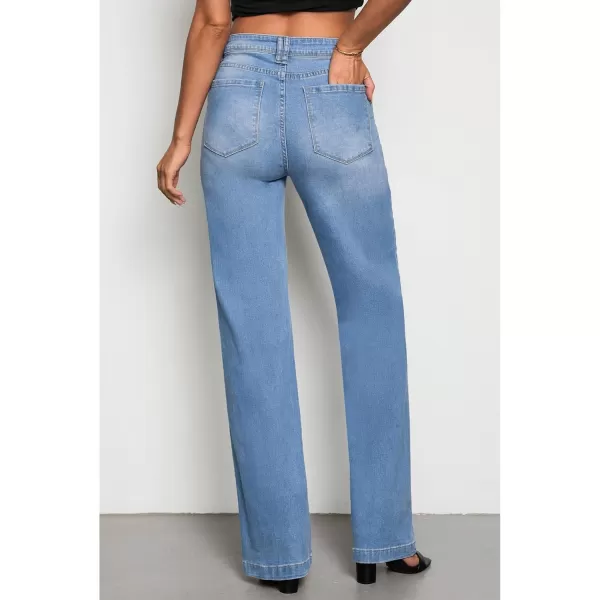 GRAPENT Womens Flare Jeans High Waisted Wide Leg Baggy Jean for Women Stretch Denim PantsLong Indigo Medium Blue