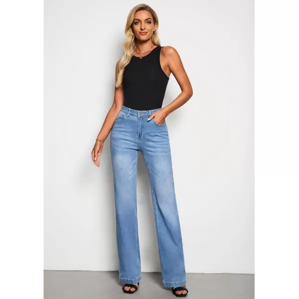 GRAPENT Womens Flare Jeans High Waisted Wide Leg Baggy Jean for Women Stretch Denim PantsLong Indigo Medium Blue