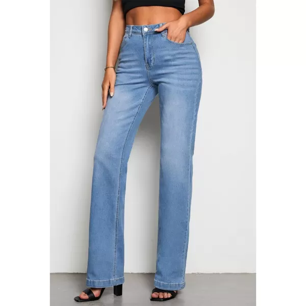 GRAPENT Womens Flare Jeans High Waisted Wide Leg Baggy Jean for Women Stretch Denim PantsLong Indigo Medium Blue