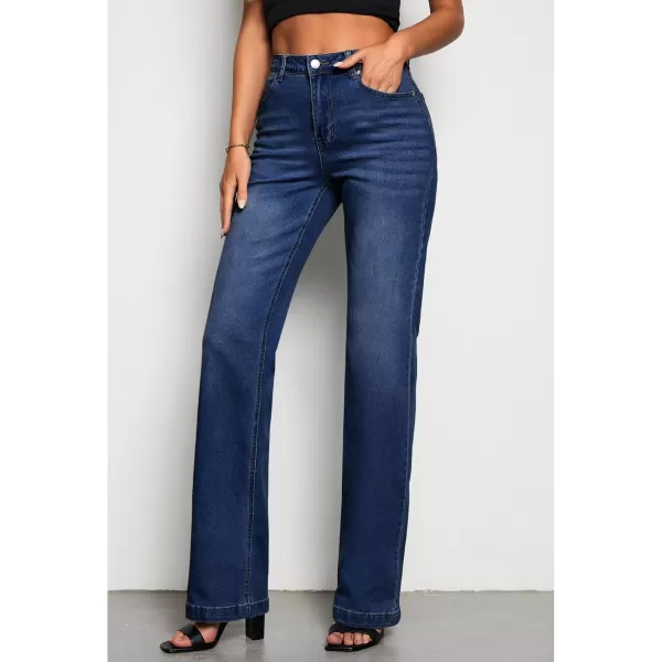 GRAPENT Womens Flare Jeans High Waisted Wide Leg Baggy Jean for Women Stretch Denim PantsLong Indigo Skyblue