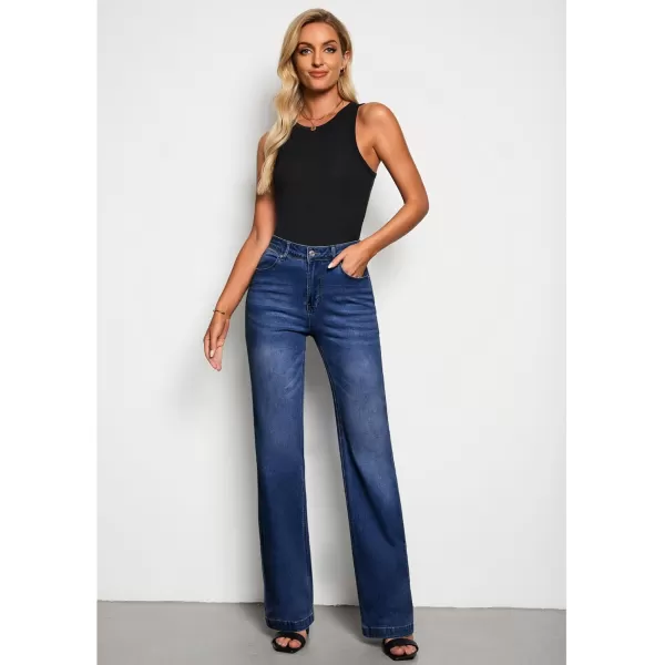 GRAPENT Womens Flare Jeans High Waisted Wide Leg Baggy Jean for Women Stretch Denim PantsLong Indigo Skyblue