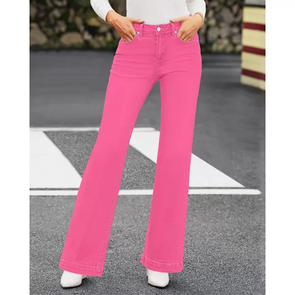 GRAPENT Womens Flare Jeans High Waisted Wide Leg Baggy Jean for Women Stretch Denim PantsMagenta Pink