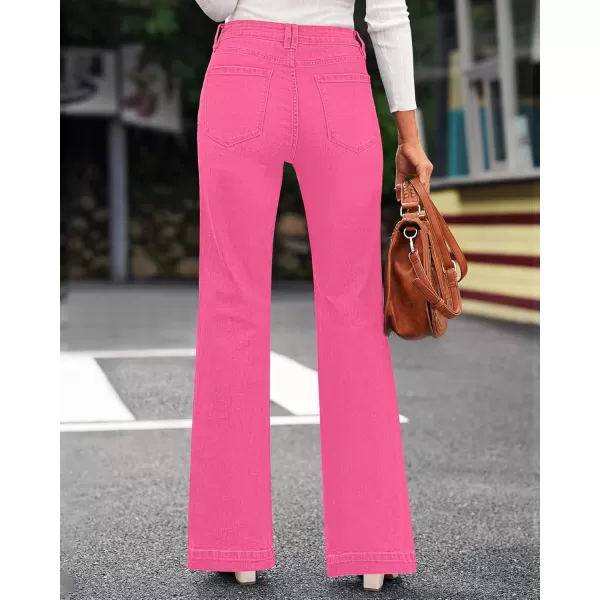 GRAPENT Womens Flare Jeans High Waisted Wide Leg Baggy Jean for Women Stretch Denim PantsMagenta Pink