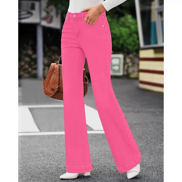 GRAPENT Womens Flare Jeans High Waisted Wide Leg Baggy Jean for Women Stretch Denim PantsMagenta Pink