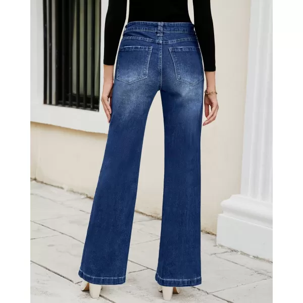 GRAPENT Womens Flare Jeans High Waisted Wide Leg Baggy Jean for Women Stretch Denim PantsNightfall Dark Wash
