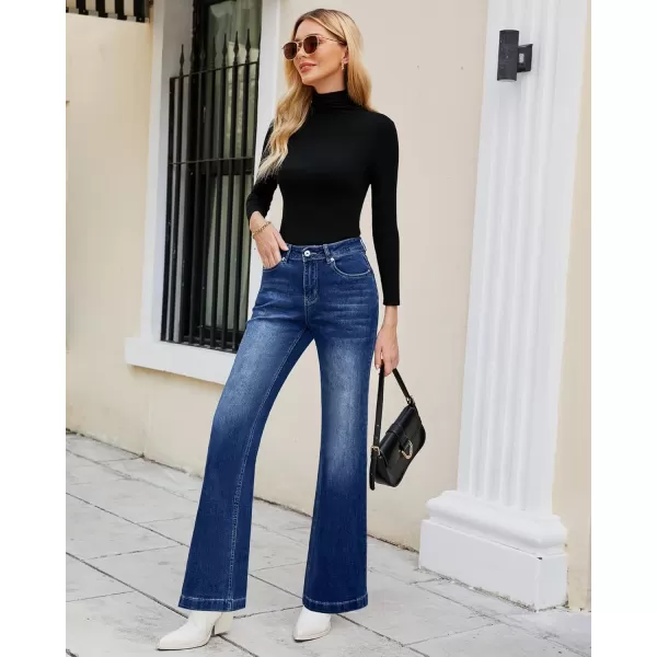 GRAPENT Womens Flare Jeans High Waisted Wide Leg Baggy Jean for Women Stretch Denim PantsNightfall Dark Wash