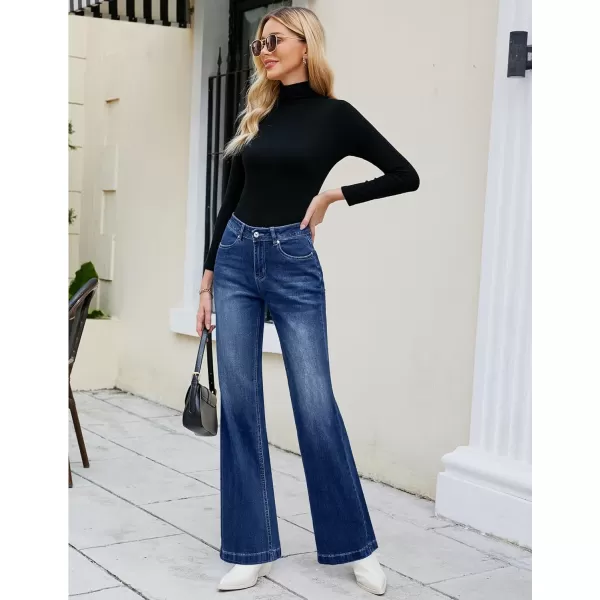 GRAPENT Womens Flare Jeans High Waisted Wide Leg Baggy Jean for Women Stretch Denim PantsNightfall Dark Wash