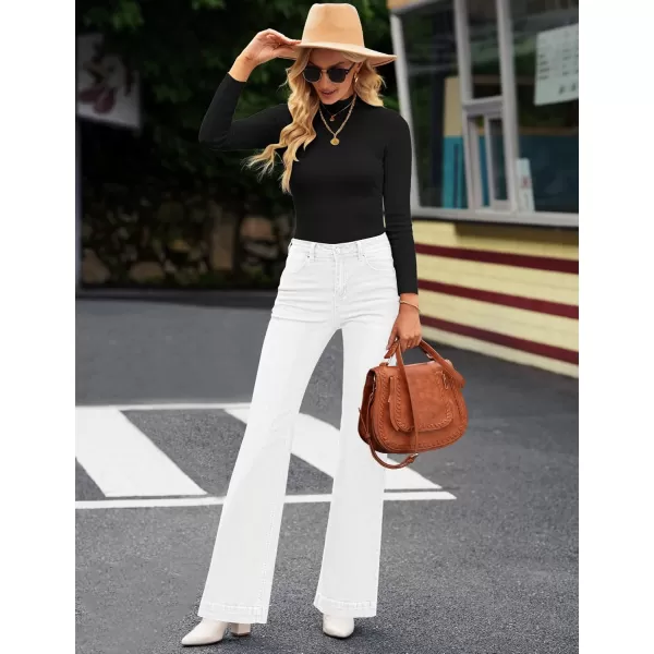 GRAPENT Womens Flare Jeans High Waisted Wide Leg Baggy Jean for Women Stretch Denim PantsOffwhite