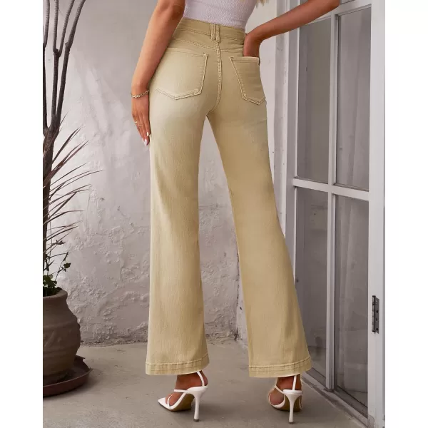 GRAPENT Womens Flare Jeans High Waisted Wide Leg Baggy Jean for Women Stretch Denim PantsPale Khaki