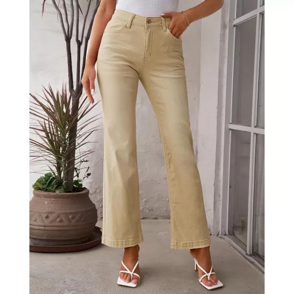 GRAPENT Womens Flare Jeans High Waisted Wide Leg Baggy Jean for Women Stretch Denim PantsPale Khaki