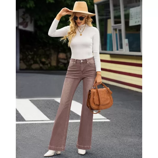GRAPENT Womens Flare Jeans High Waisted Wide Leg Baggy Jean for Women Stretch Denim PantsPecan Brown