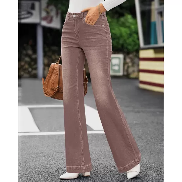 GRAPENT Womens Flare Jeans High Waisted Wide Leg Baggy Jean for Women Stretch Denim PantsPecan Brown