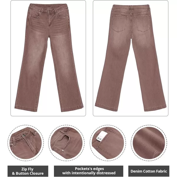 GRAPENT Womens Flare Jeans High Waisted Wide Leg Baggy Jean for Women Stretch Denim PantsPecan Brown