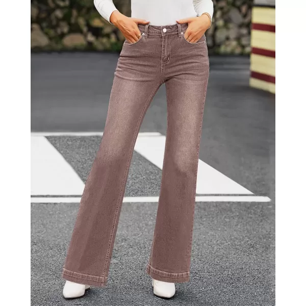 GRAPENT Womens Flare Jeans High Waisted Wide Leg Baggy Jean for Women Stretch Denim PantsPecan Brown