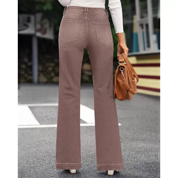 GRAPENT Womens Flare Jeans High Waisted Wide Leg Baggy Jean for Women Stretch Denim PantsPecan Brown