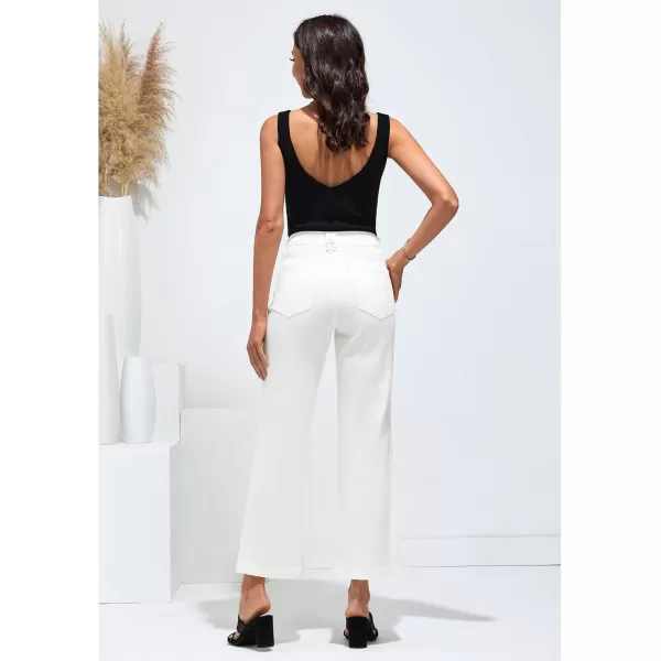 GRAPENT Womens Flare Jeans High Waisted Wide Leg Baggy Jean for Women Stretch Denim PantsPetite Cream White