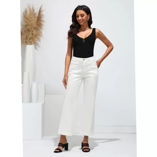 GRAPENT Womens Flare Jeans High Waisted Wide Leg Baggy Jean for Women Stretch Denim PantsPetite Cream White