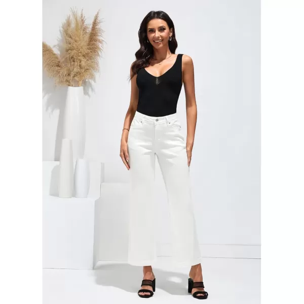 GRAPENT Womens Flare Jeans High Waisted Wide Leg Baggy Jean for Women Stretch Denim PantsPetite Cream White