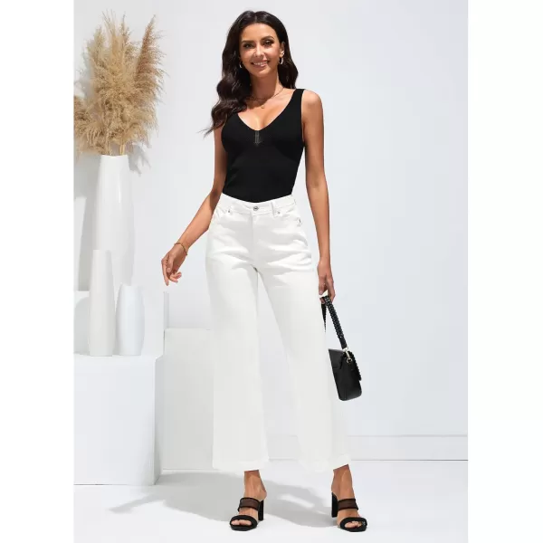 GRAPENT Womens Flare Jeans High Waisted Wide Leg Baggy Jean for Women Stretch Denim PantsPetite Cream White