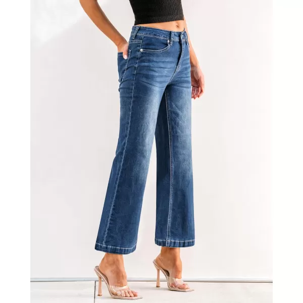 GRAPENT Womens Flare Jeans High Waisted Wide Leg Baggy Jean for Women Stretch Denim PantsPetite Dark Blue