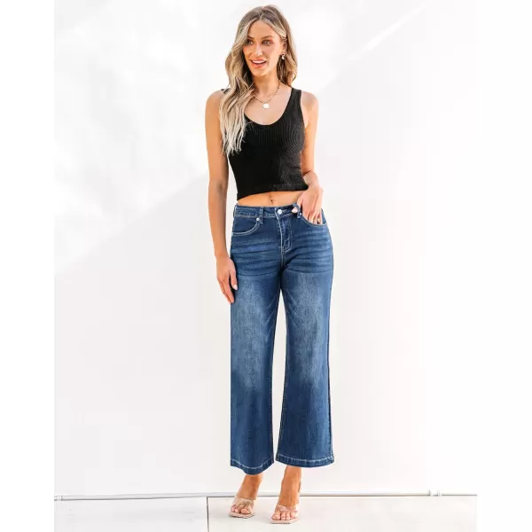 GRAPENT Womens Flare Jeans High Waisted Wide Leg Baggy Jean for Women Stretch Denim PantsPetite Dark Blue
