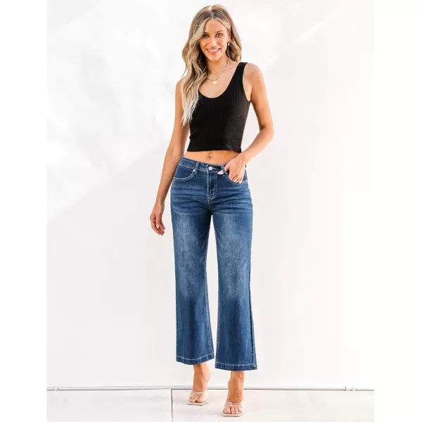 GRAPENT Womens Flare Jeans High Waisted Wide Leg Baggy Jean for Women Stretch Denim PantsPetite Dark Blue