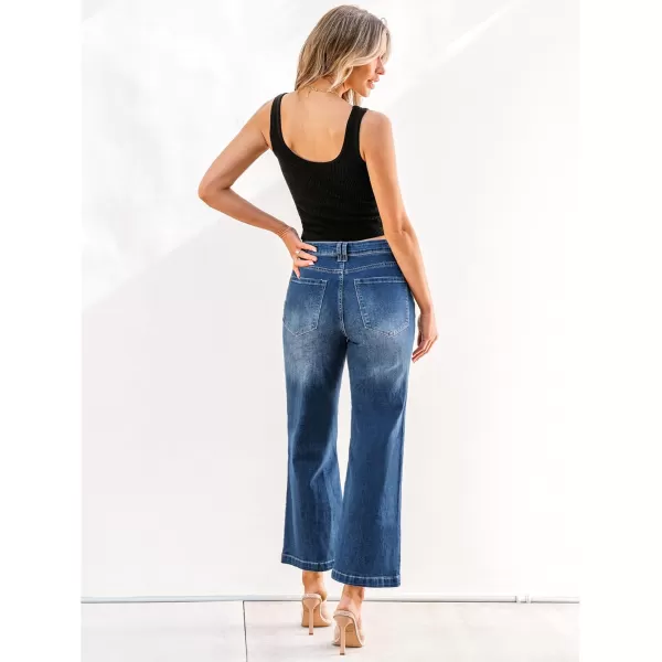 GRAPENT Womens Flare Jeans High Waisted Wide Leg Baggy Jean for Women Stretch Denim PantsPetite Dark Blue