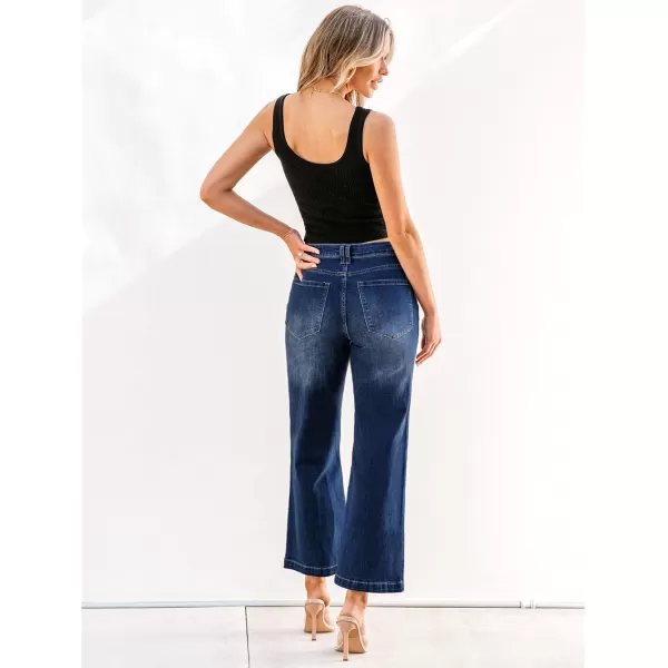 GRAPENT Womens Flare Jeans High Waisted Wide Leg Baggy Jean for Women Stretch Denim PantsPetite Indigo Skyblue