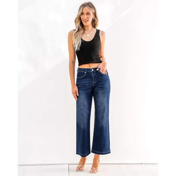GRAPENT Womens Flare Jeans High Waisted Wide Leg Baggy Jean for Women Stretch Denim PantsPetite Indigo Skyblue